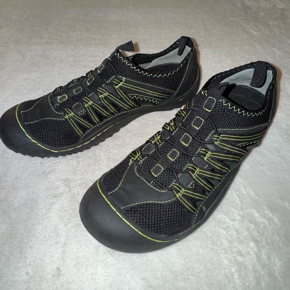 JBU Black Shoes with Neon Green Stitching